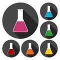 Test tube icons set with long shadow Royalty Free Stock Photo