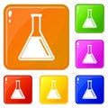 Test tube with oil icons set vector color Royalty Free Stock Photo