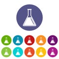 Test tube with oil set icons Royalty Free Stock Photo