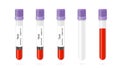 Test tubes with blood clipart. Medical testing for coronavirus filled plastic containers with purple caps positive and Royalty Free Stock Photo