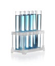 Test tubes with blue liquid isolated. Laboratory glassware Royalty Free Stock Photo