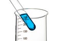 Test tubes blue liquid, Laboratory Glassware Royalty Free Stock Photo