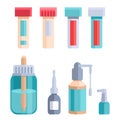 Test tubes and bottles sticker set on white isolated backdrop for web element Royalty Free Stock Photo