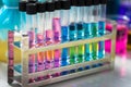 Test tubes with colorful chemicals
