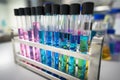 Test tubes with colorful chemicals Royalty Free Stock Photo