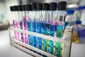 Test tubes with colorful chemicals