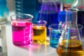 Test tubes with colorful chemicals Royalty Free Stock Photo