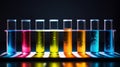 Test tubes contain vibrant fluids