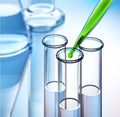 Test tubes and different laboratory glassware with reflections Royalty Free Stock Photo