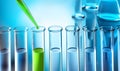 Test tubes and different laboratory glassware with reflections Royalty Free Stock Photo