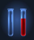 Test Tubes, Empty, Filled with Blood. Retorts, Beakers. Chemical, Medical Tools Royalty Free Stock Photo