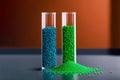 Test tubes filled with biodegradable plastic granules on a lab table Royalty Free Stock Photo