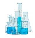 Test-tubes, flasks with blue liquid Royalty Free Stock Photo