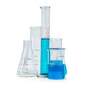 Test-tubes, flasks with blue liquid isolated Royalty Free Stock Photo