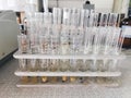 Test tubes and flasks in lab. Chemical Analysis Laboratory Royalty Free Stock Photo