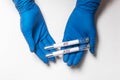 Test tubes with HIV and AIDS test result of blood analysis in doctor hand Royalty Free Stock Photo