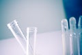 Test tubes in hospital laboratory on table with space for text Royalty Free Stock Photo