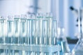 Test tubes with liquid samples for analysis in laboratory Royalty Free Stock Photo