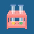 Test tubes with liquid in stand. Tools for laboratory science and medical experiments. Vector isolated illustration in Royalty Free Stock Photo