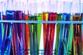 Test tubes with liquids of different colors