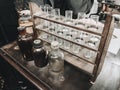 Test tubes and old medicine bottles Royalty Free Stock Photo