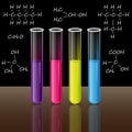 Test tubes set. Formulas. Science and education vector.