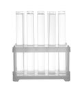 Test tubes with transparent liquid in holder isolated on white Royalty Free Stock Photo