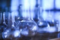 Various Empty Laboratory glassware in a cupboard.