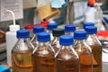 Test water samples in the laboratory of water treatment plant Royalty Free Stock Photo