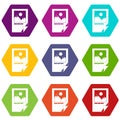 Tested ink paper with printer marks icon set color hexahedron Royalty Free Stock Photo