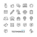 Testimonial, Feedback and Review Signs Black Thin Line Icon Set. Vector Royalty Free Stock Photo