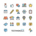 Testimonial, Feedback and Review Signs Color Thin Line Icon