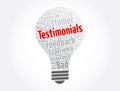 Testimonials light bulb word cloud collage, concept background