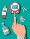 Testing blood glucose concept. Glucometer