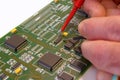 Testing electronic circuit board with test probes Royalty Free Stock Photo