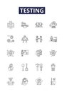 Testing line vector icons and signs. Assessing, Checking, Verifying, Analyzing, Debugging, Examining, Evaluating Royalty Free Stock Photo