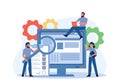 Testing a program or business application. People experts check software and security for bugs. Correction and debugging of errors Royalty Free Stock Photo