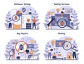 Testing software concept set. Application or website code test process. Royalty Free Stock Photo