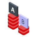 Testing software graph bars icon, isometric style