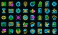 Testing software icons set vector neon Royalty Free Stock Photo