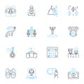 Testing stage linear icons set. Quality, Assurance, Validation, Verification, Bugs, Functionality, Performance line Royalty Free Stock Photo
