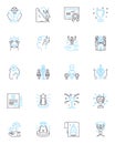 Testing stage linear icons set. Quality, Assurance, Validation, Verification, Bugs, Functionality, Performance line Royalty Free Stock Photo