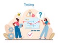 Testing stage in IT project management. Highlights the critical evaluation of software functionality