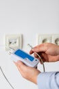 Testing structured cabling using qualified cable performance tester. Royalty Free Stock Photo