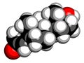 Testosterone male sex hormone androgen molecule. 3D rendering. Atoms are represented as spheres with conventional color coding:.