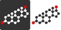 Testosterone male sex hormone molecule, flat icon style. Atoms shown as color-coded circles (oxygen - red, carbon - white/grey,