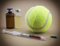 Tests for Research of urine along with a ball of tennis Royalty Free Stock Photo