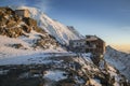 Tete Rousse refuge at sunset in the French Alps Royalty Free Stock Photo