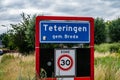 Teteringen, North Brabant, The Netherlands, Sign of the Teteringen village with a speed limit warning