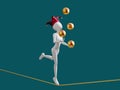 Tether Crypto Letter T Female Juggle Ball Walk Rope Balance 3D Illustration